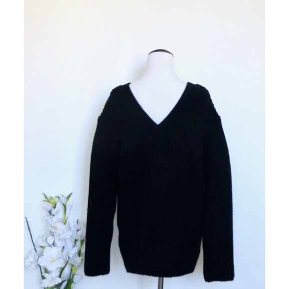 NEW! Zara Oversized Chunky Knit V Neck Sweater Black SZ S - Picture 10 of 14